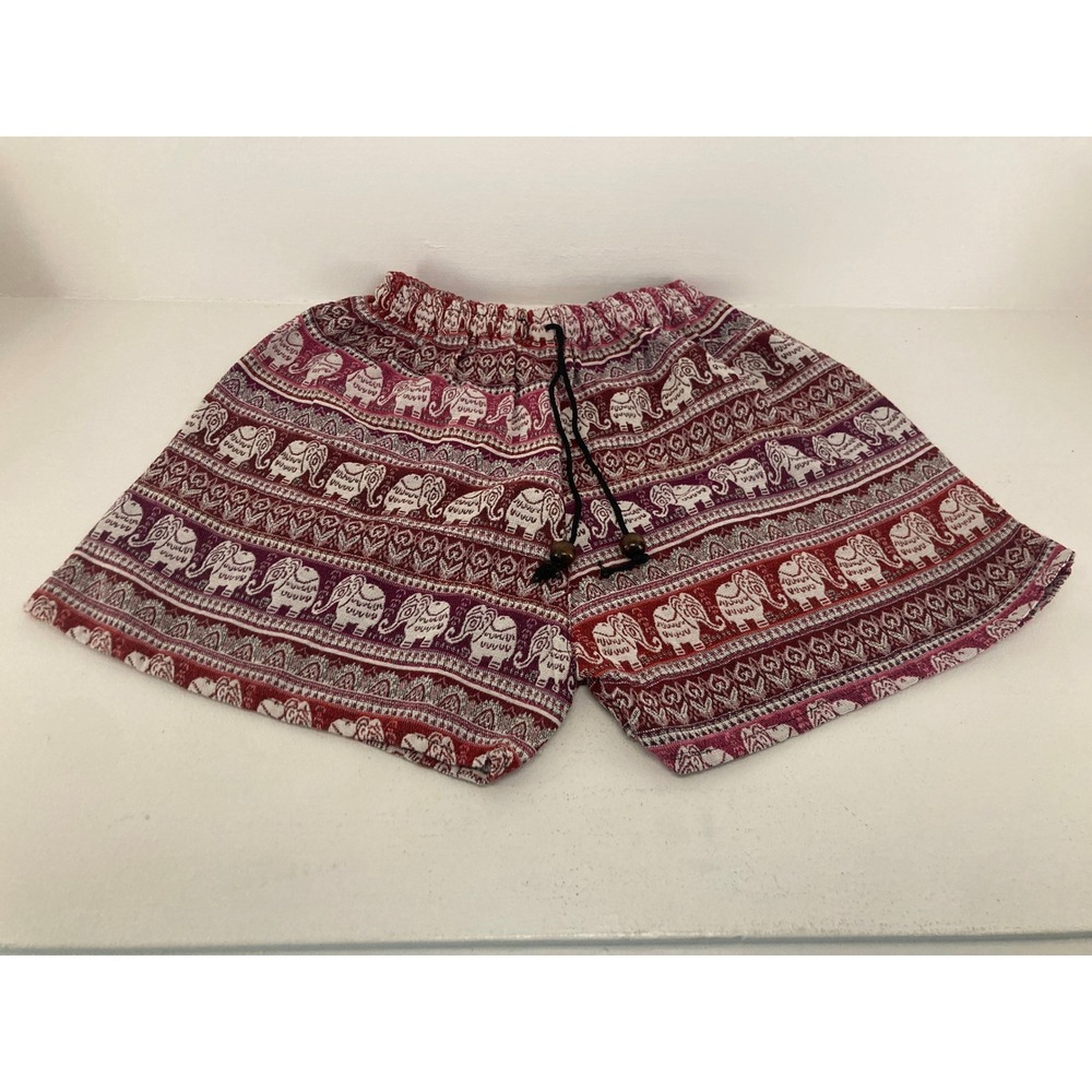 Bohemian Elephant Print Shorts Women‎ S Burgundy Pink Ethnic Eclectic India Cute